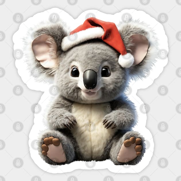 Cute Christmas Koala with A Xmas Santa Hat from Australia Sticker by Amanda Lucas